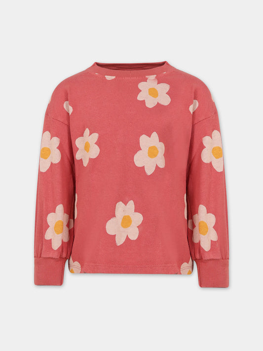 Felpa rosa per bambina con stampa fiori,Bobo Choses,223AC044