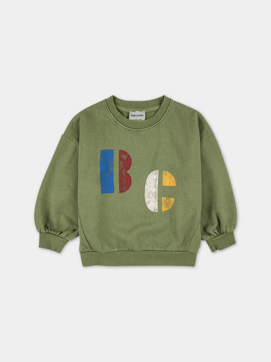 Felpa verde per bambino con stampa logo,Bobo Choses,223AC029