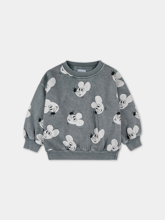 Felpa grigia per bambino con stampa topolini e logo,Bobo Choses,223AC038