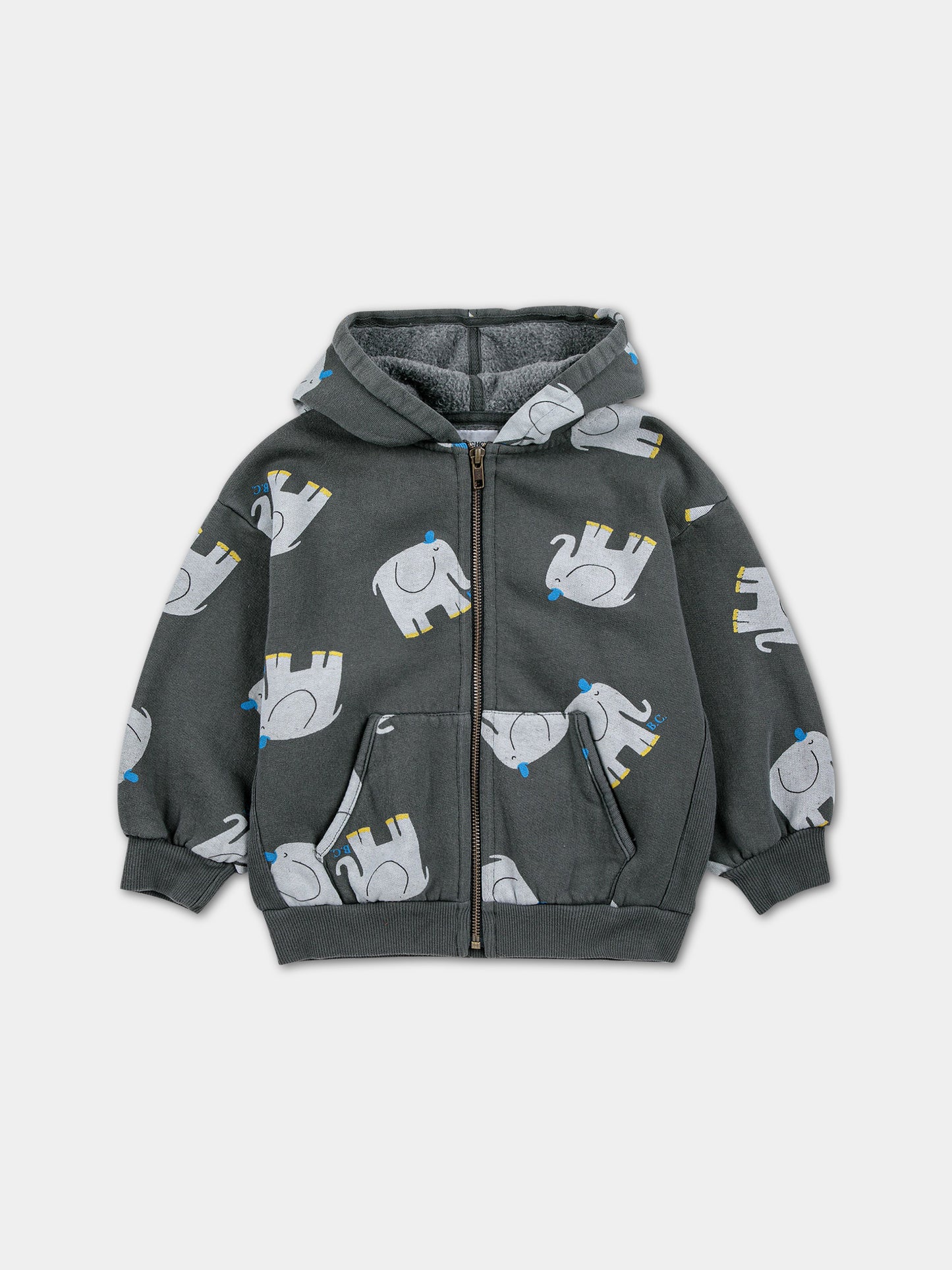 Felpa grigia per bambino con stampa elefanti,Bobo Choses,223AC052
