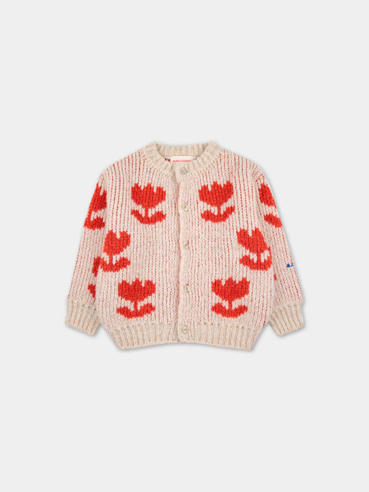 Cardigan avorio per bambina con fiori all-over,Bobo Choses,223AC124
