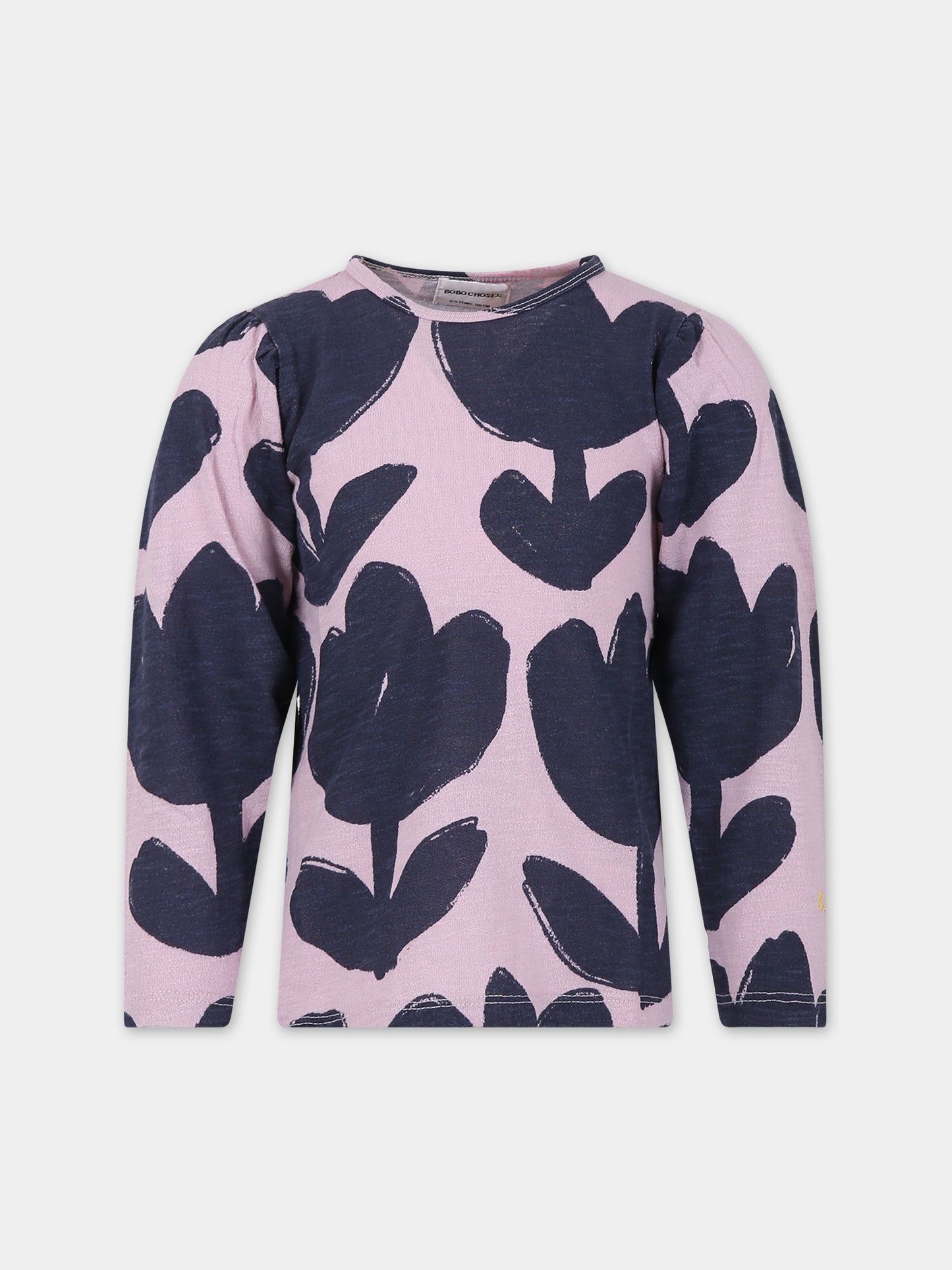 T-shirt viola per bambina con stampa fiori,Bobo Choses,223AC022