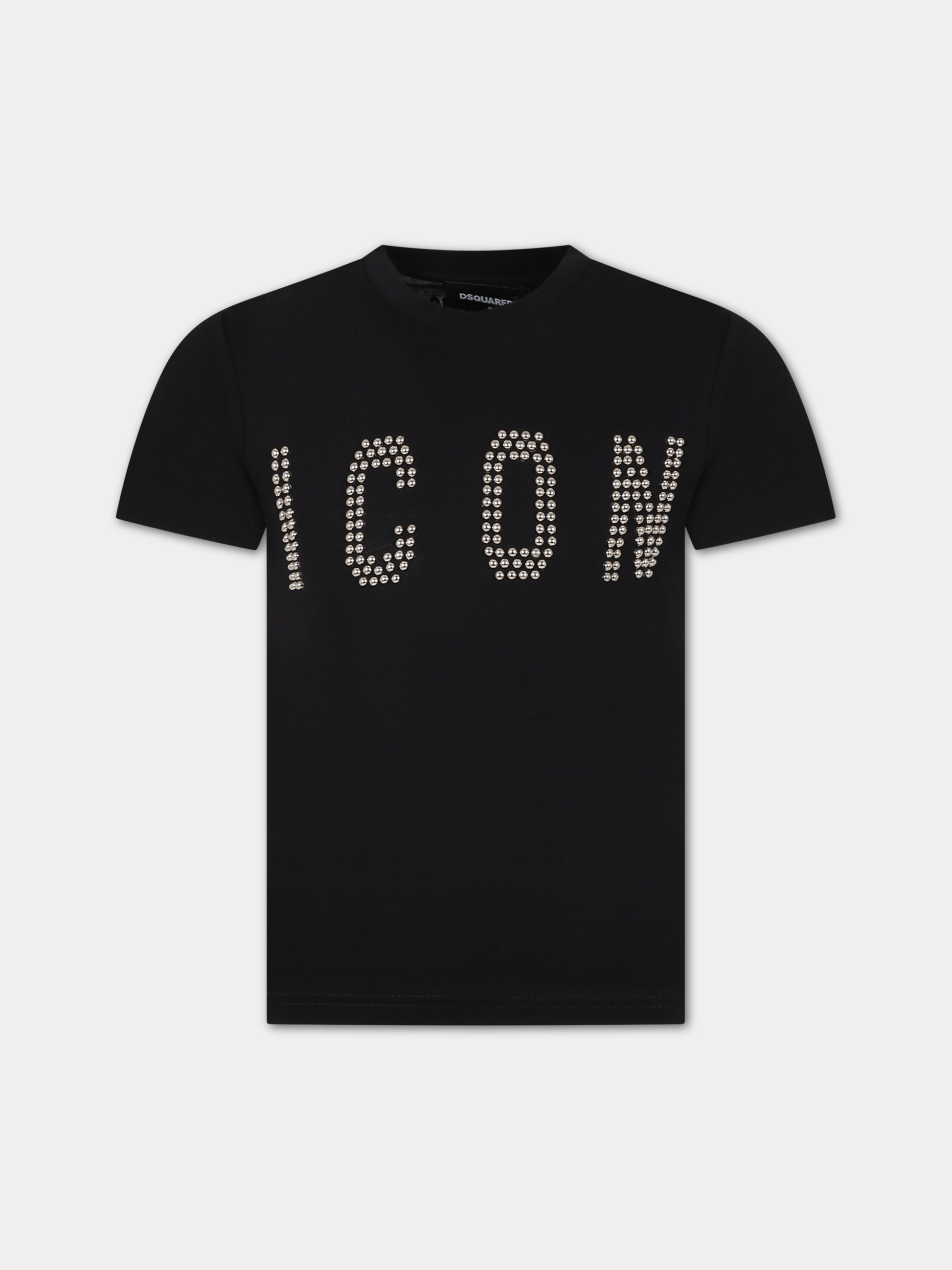 T-shirt nera per bambini con scritta,Dsquared2,DQ2037 D0A2E DQ900