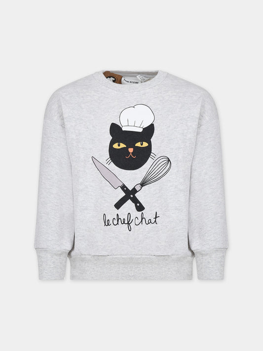 Felpa grigia per bambini con stampa gatto chef,Mini Rodini,2372017294