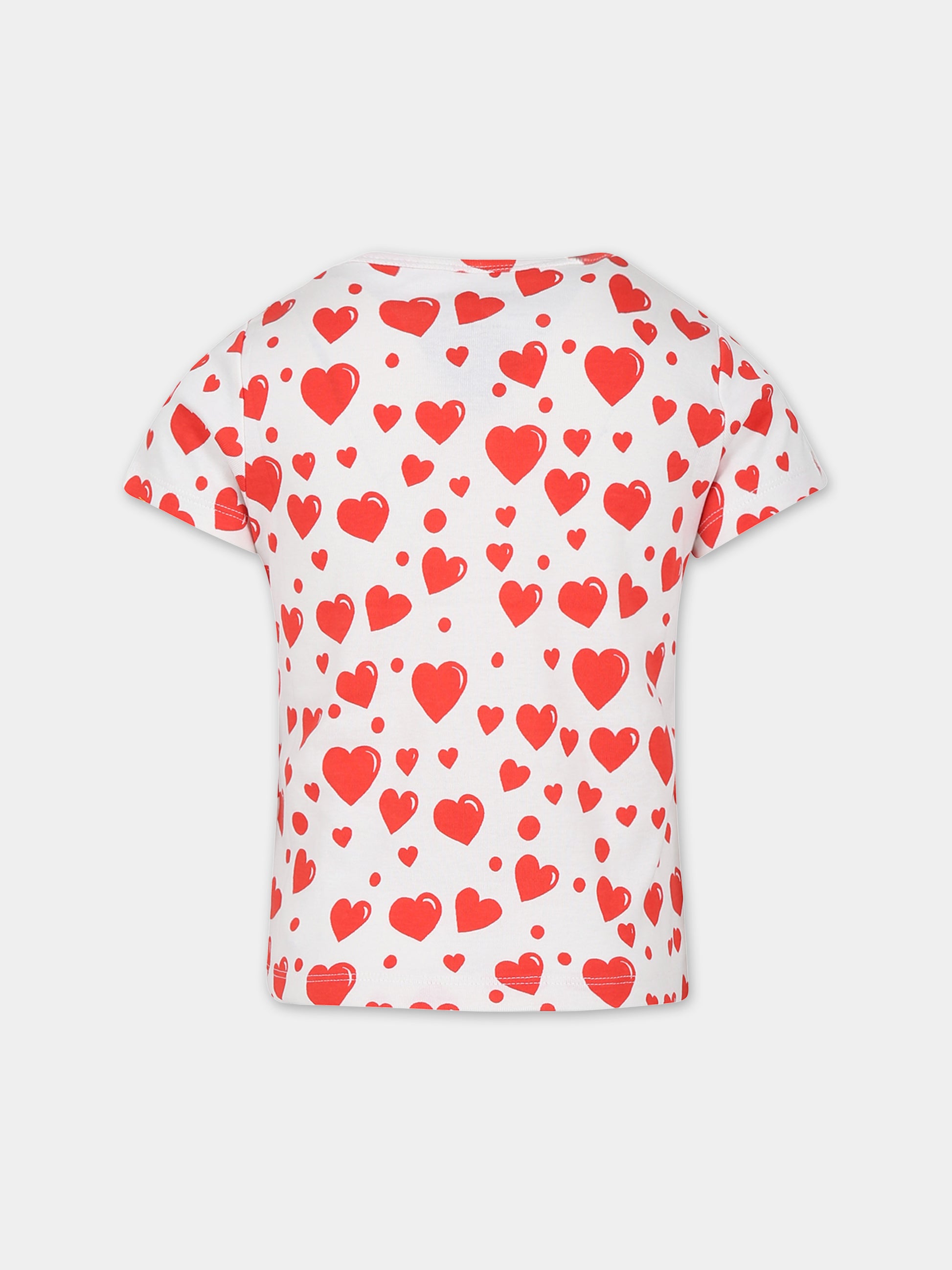 T-shirt bianca per bambina con stampa cuori,Mini Rodini,2372018000