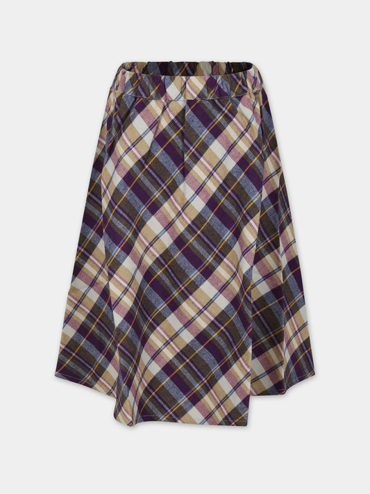 Gonna causal multicolor per bambina con motivo tartan,The New Society,W23KWVSK13C2