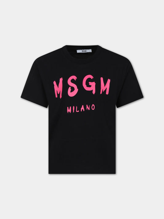 T-shirt nera per bambina con logo,Msgm Kids,F3MSJUTH012 110