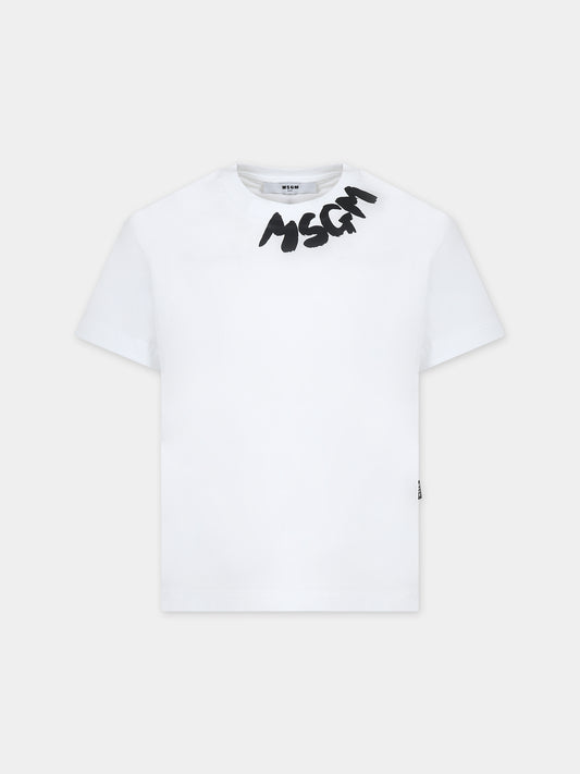T-shirt bianca per bambini con logo,Msgm Kids,F3MSJUTH205 001