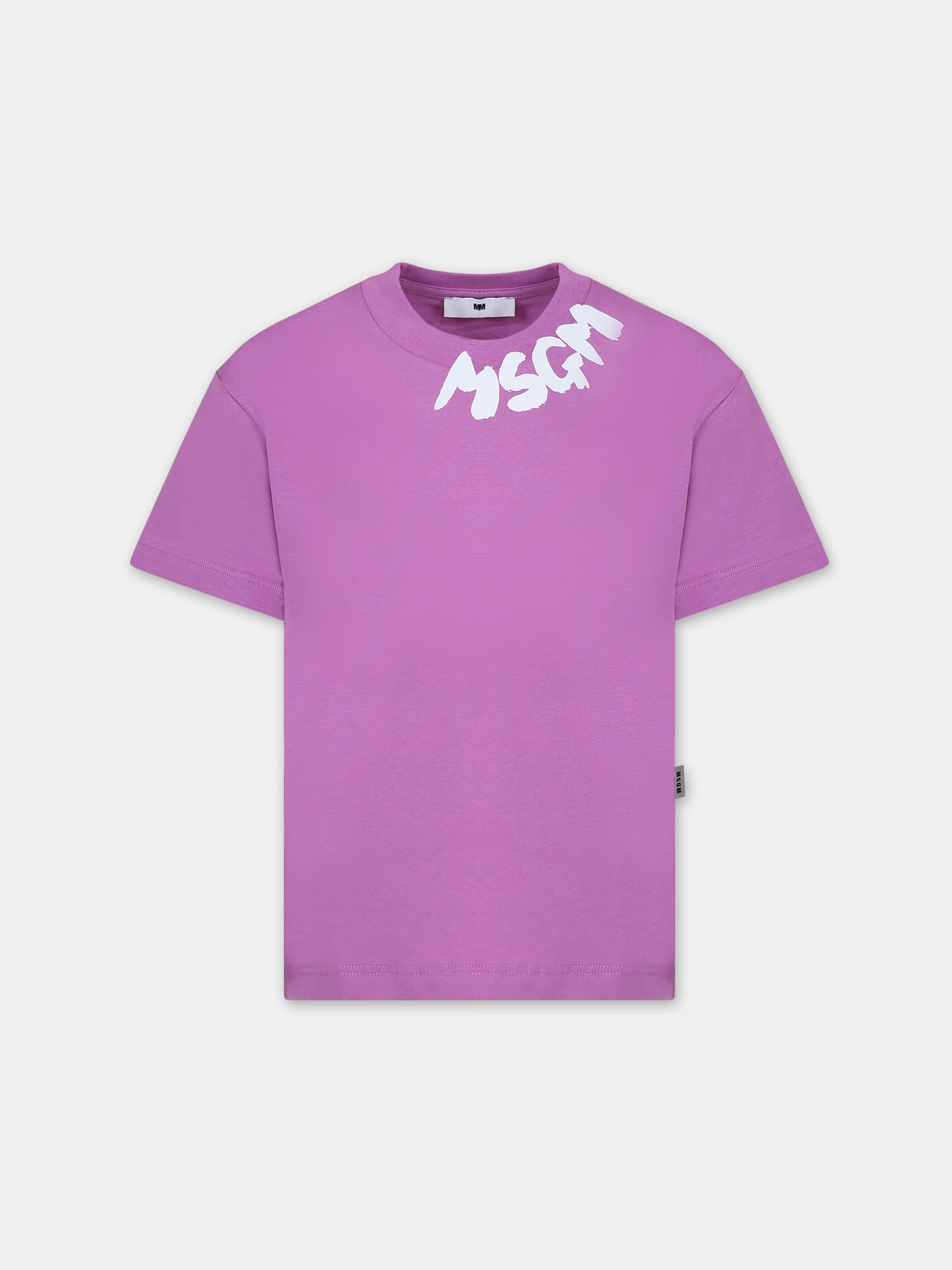T-shirt viola per bambina con logo,Msgm Kids,F3MSJUTH205 071