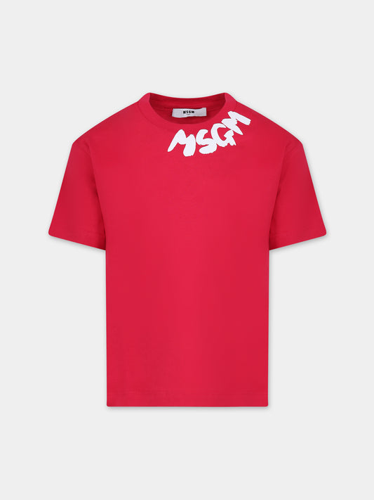 T-shirt fucsia per bambina con logo,Msgm Kids,F3MSJUTH205 044
