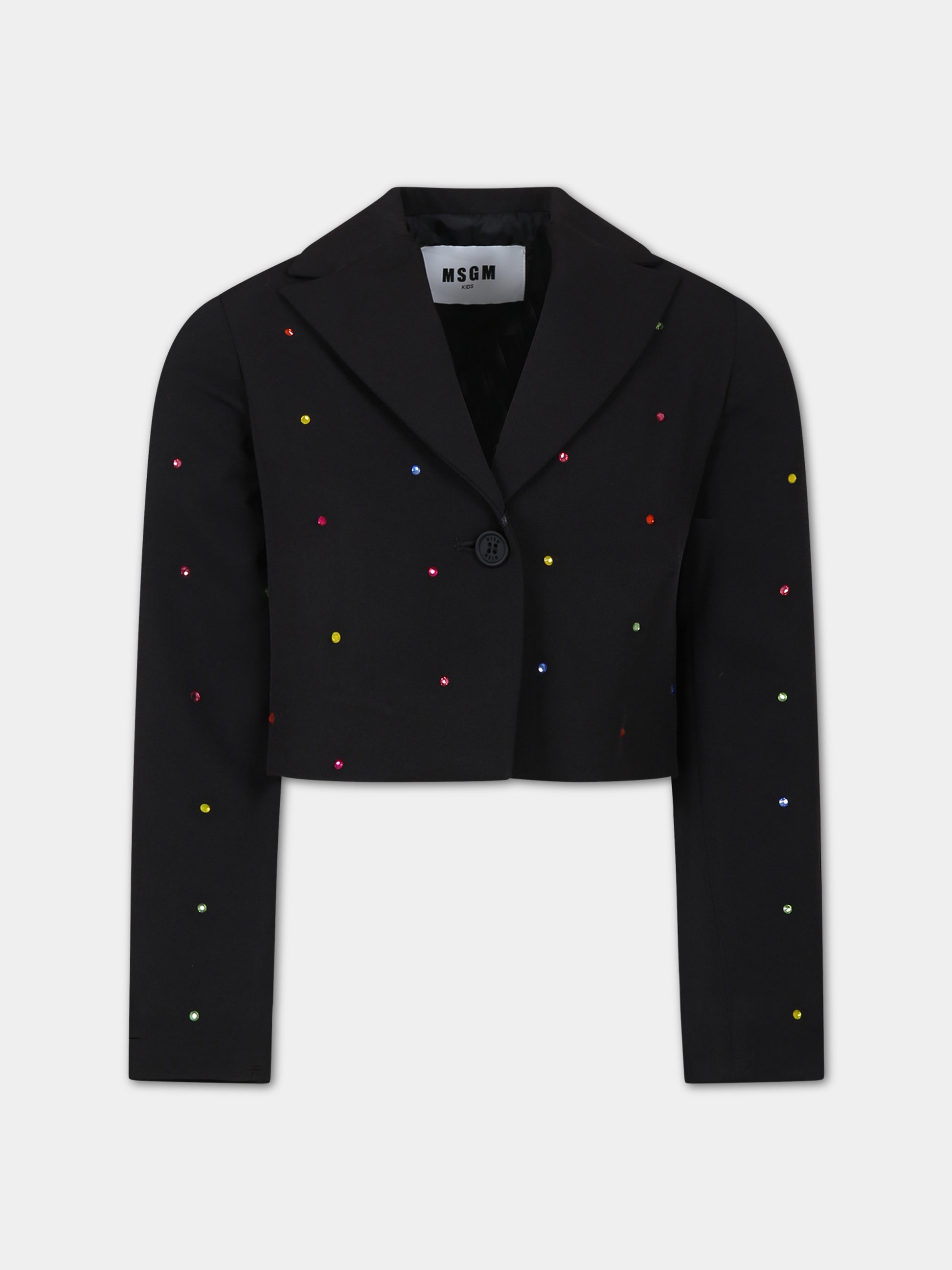 Giacca nera per bambina con strass,Msgm Kids,F3MSJGJK099 110