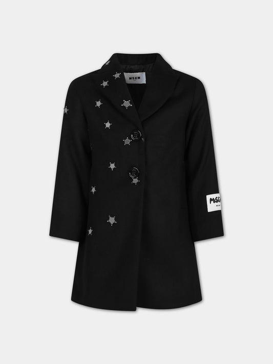 Cappotto nero per bambina con stelle,Msgm Kids,F3MSJGCO149 110