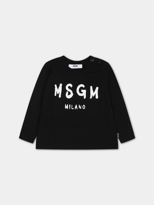 T-shirt nera per neonati con logo,Msgm Kids,F3MSUNTH044 110