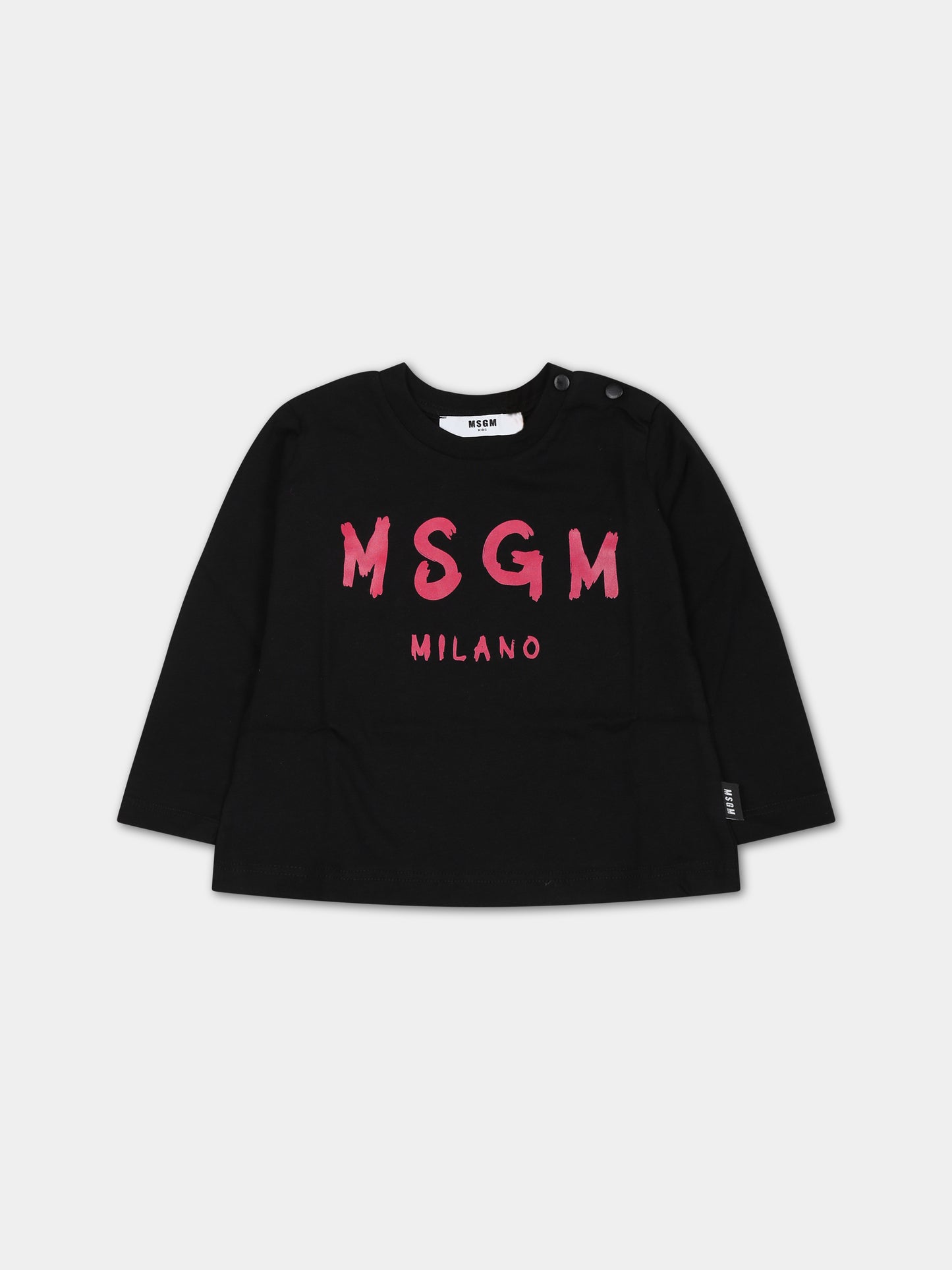 T-shirt nera per neonata con logo,Msgm Kids,F3MSUNTH044 110/02