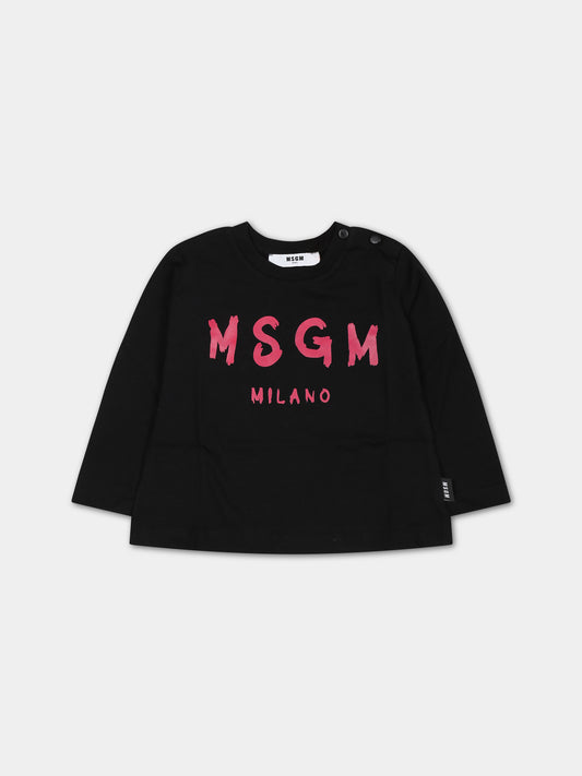 T-shirt nera per neonata con logo,Msgm Kids,F3MSUNTH044 110/02