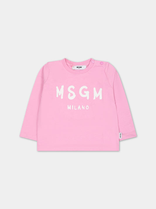 T-shirt rosa per neonata con logo,Msgm Kids,F3MSUNTH044 042