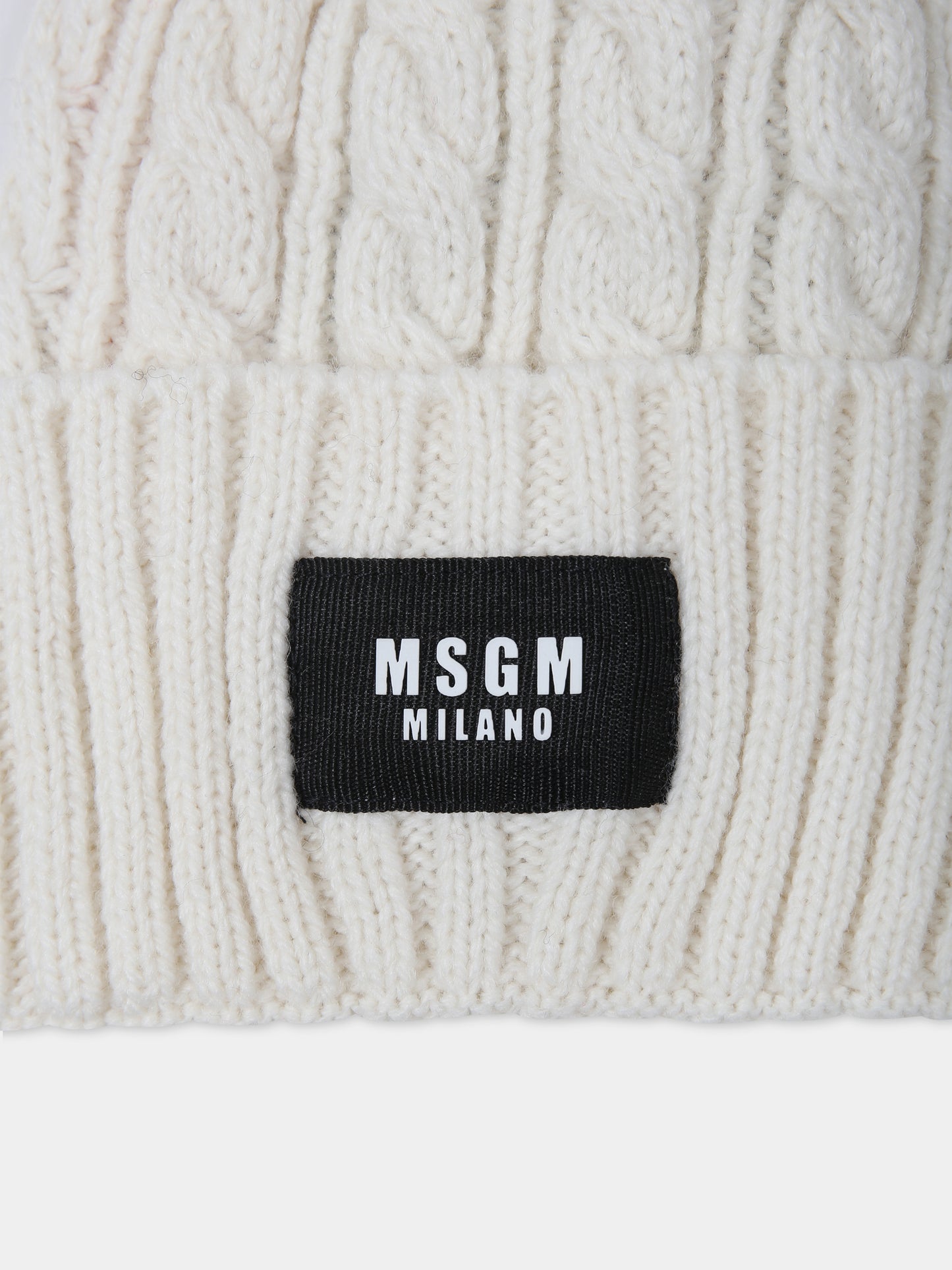 Berretto avorio per bambini con logo,Msgm Kids,F3MSJUHT057 013
