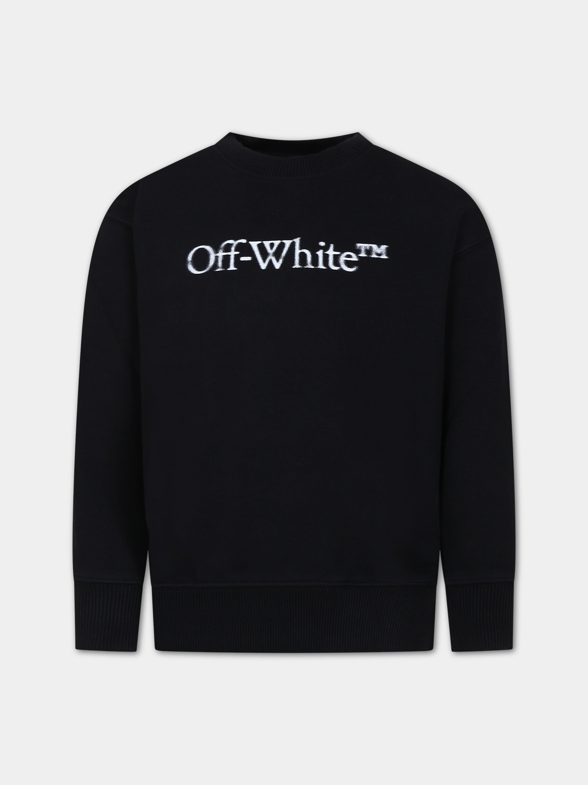 Felpa nera per bambini con logo,Off White,OBBA001F23FLE0081001