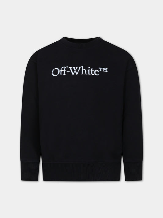 Felpa nera per bambini con logo,Off White,OBBA001F23FLE0081001
