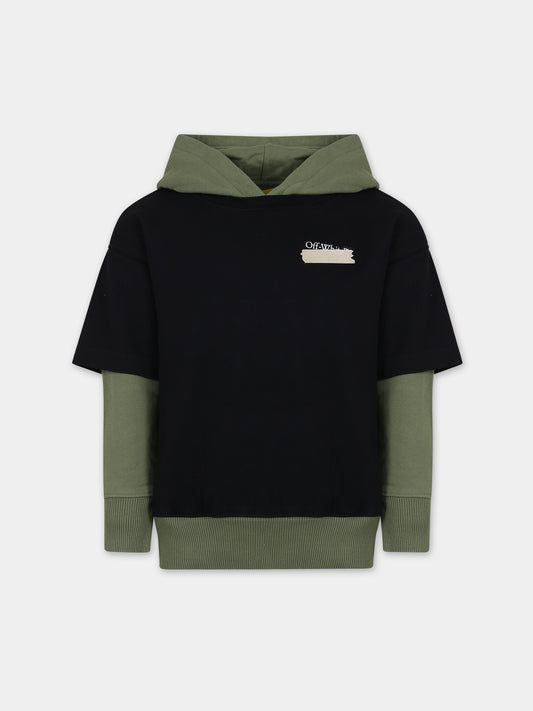 Felpa nera per bambino con logo,Off White,OBBB006F23FLE0021001