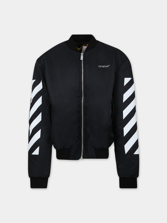 Bomber nero per bambino con logo,Off White,OBEH002F23FAB0011001