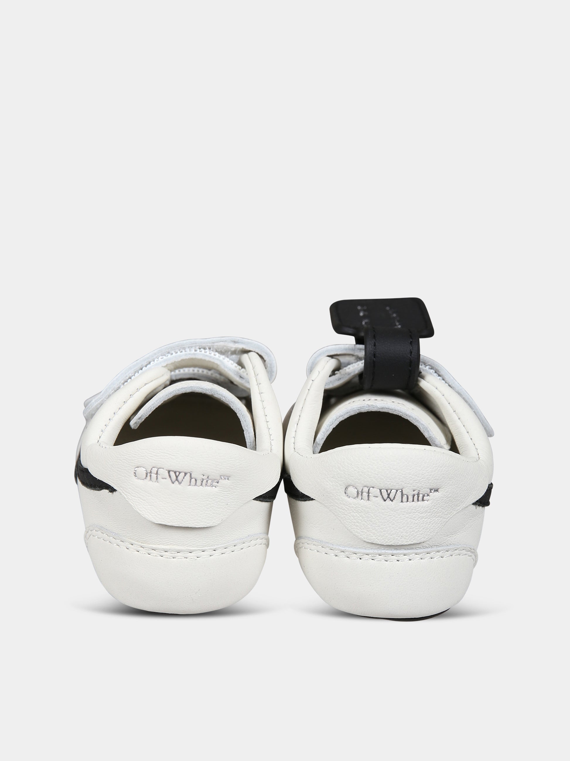 Sneakers basse bianche da culla per neonati con iconica freccia,Off White,OBXI001F23LEA0010110