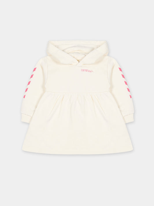 Vestito bianco per neonata con logo,Off White,OGXU002F23FLE0010332