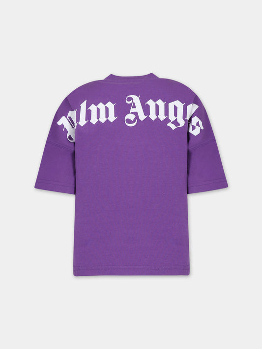 T-shirt viola per bambini con logo,Palm Angels,PBAA002C99JER0013701