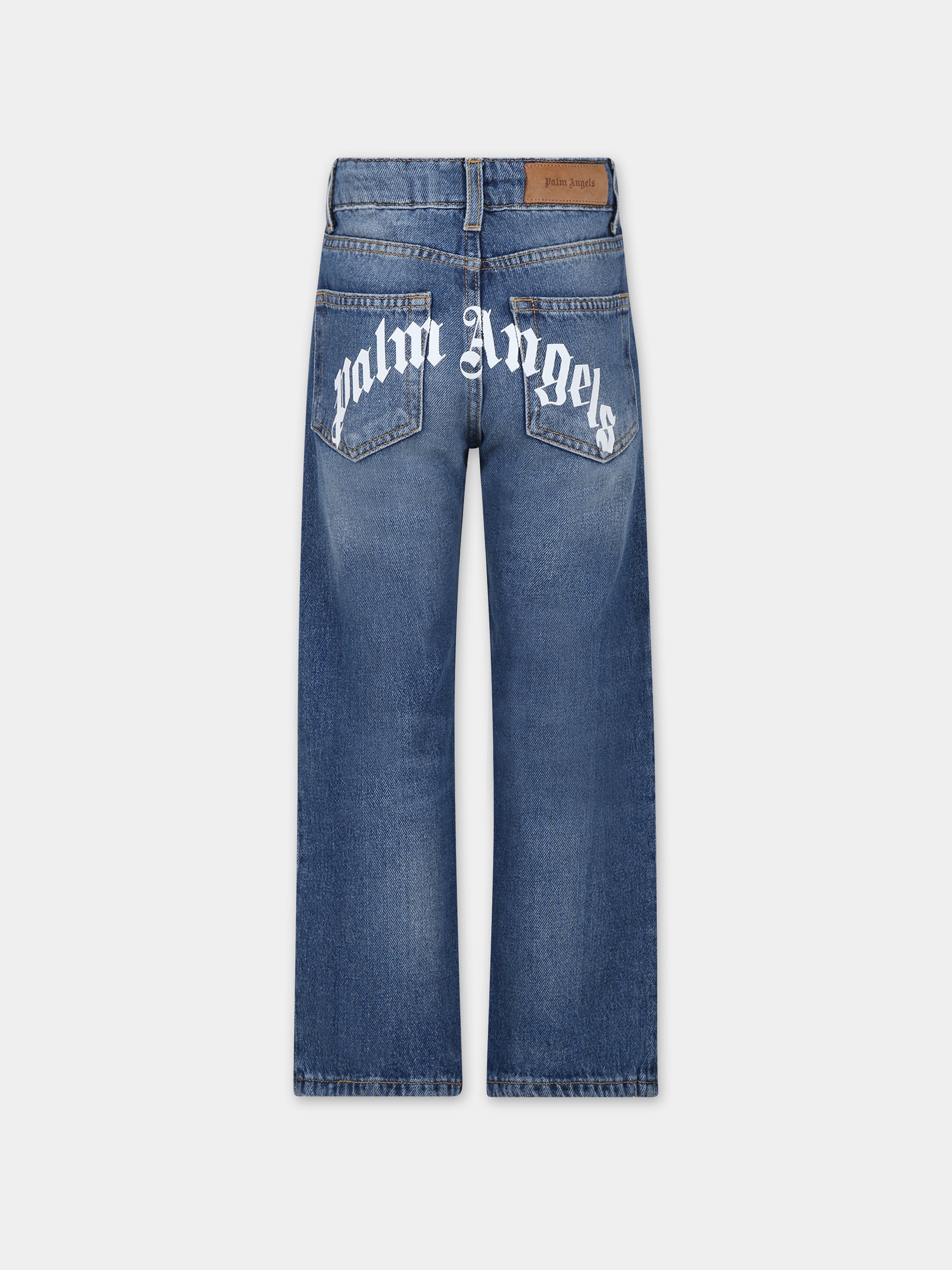 Jeans blu per bambino con logo,Palm Angels,PBYA002F23DEN0034501