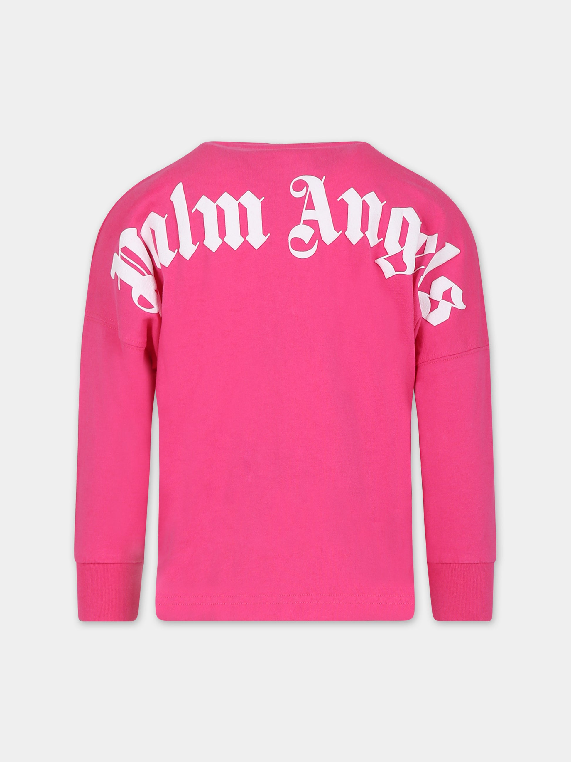 T-shirt fucsia per bambina con logo,Palm Angels,PGAB004C99JER0013201