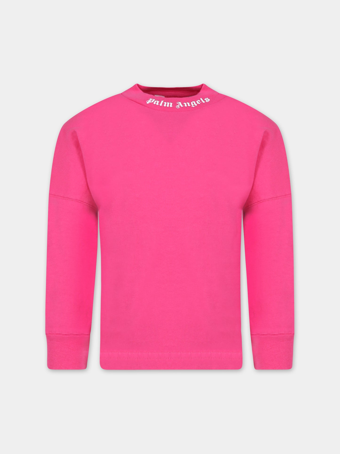 T-shirt fucsia per bambina con logo,Palm Angels,PGAB004C99JER0013201