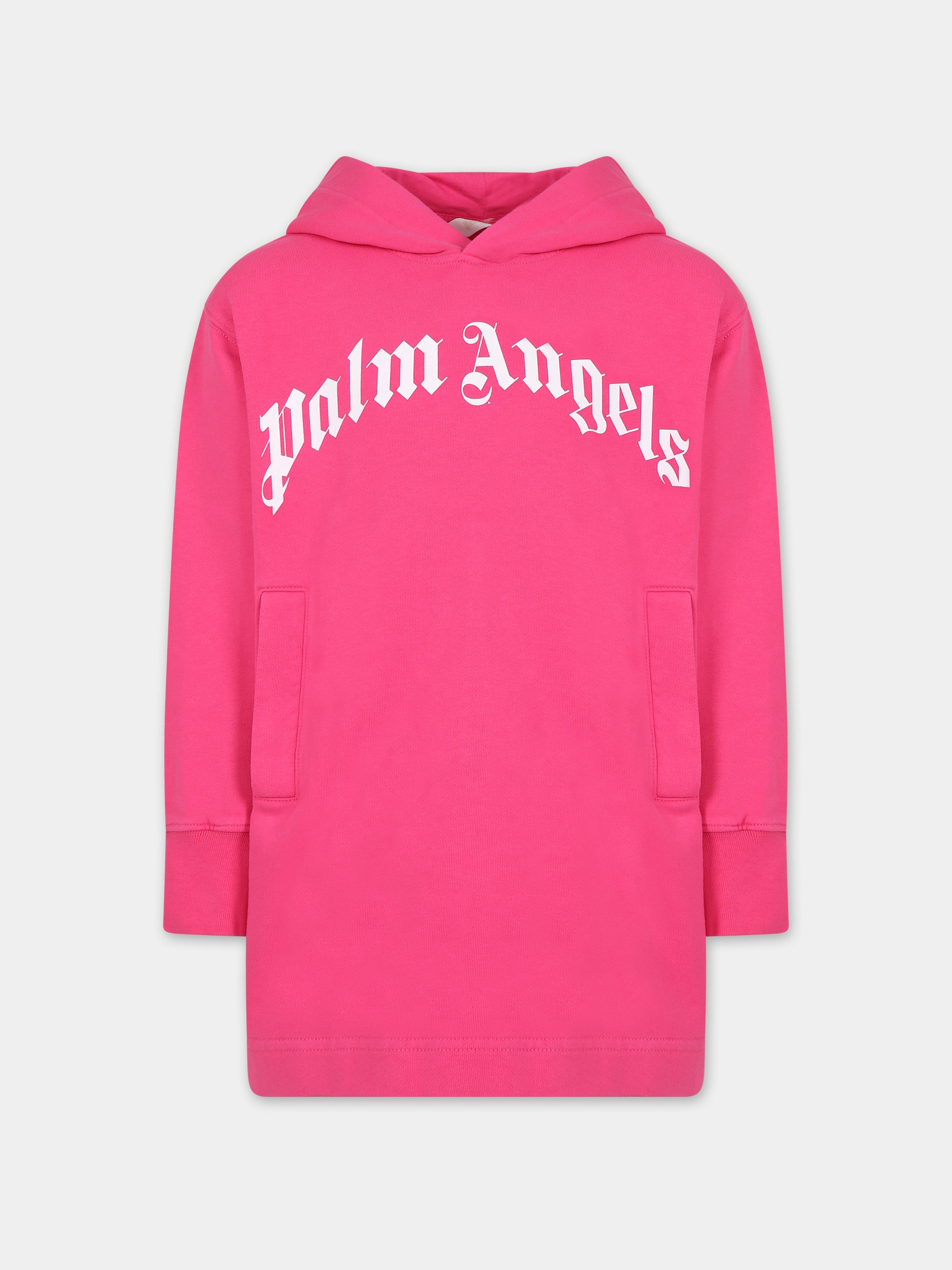 Vestito fucsia per bambina con logo,Palm Angels,PGDB004C99FLE0013201