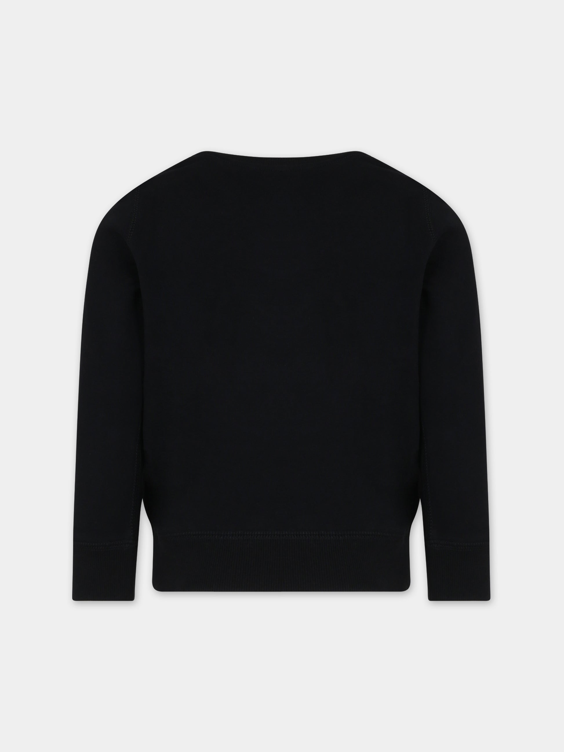 Felpa nera per bambina con orso e logo,Ralph Lauren Kids,920453001