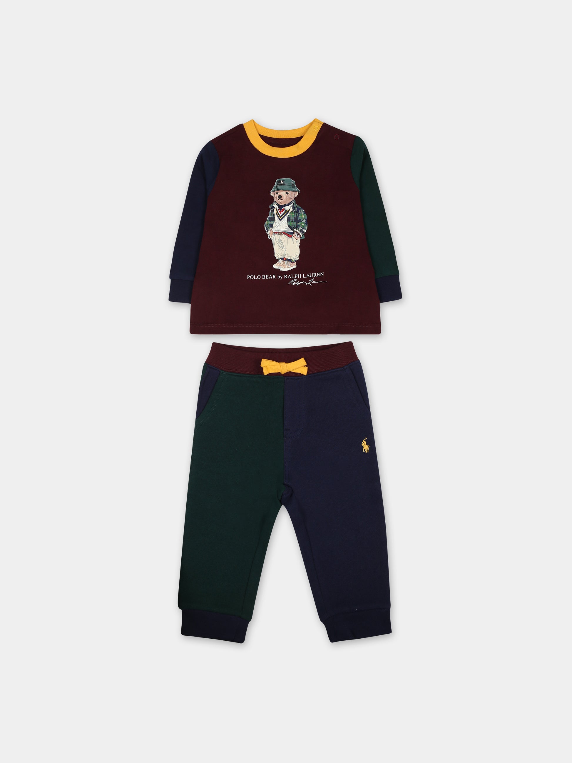 Completo bordeaux per neonato con orso e logo,Ralph Lauren Kids,920334001