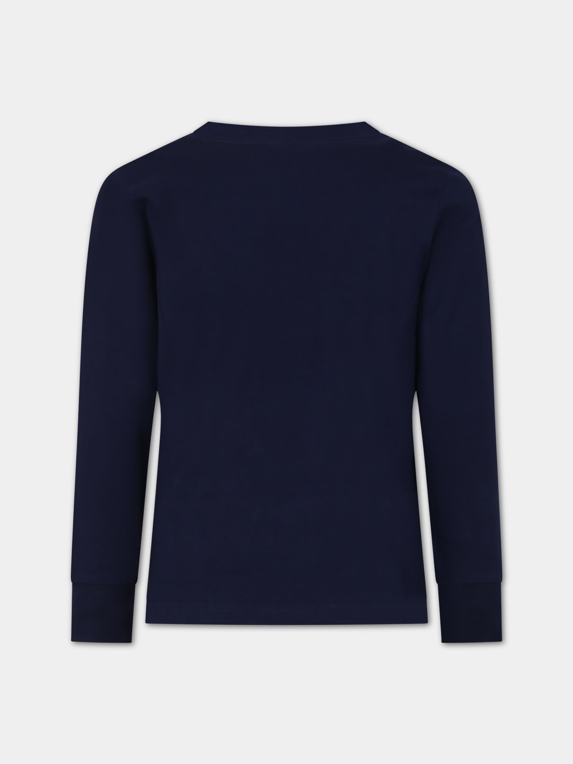 T-shirt blu per bambino con orso e logo,Ralph Lauren Kids,883620003