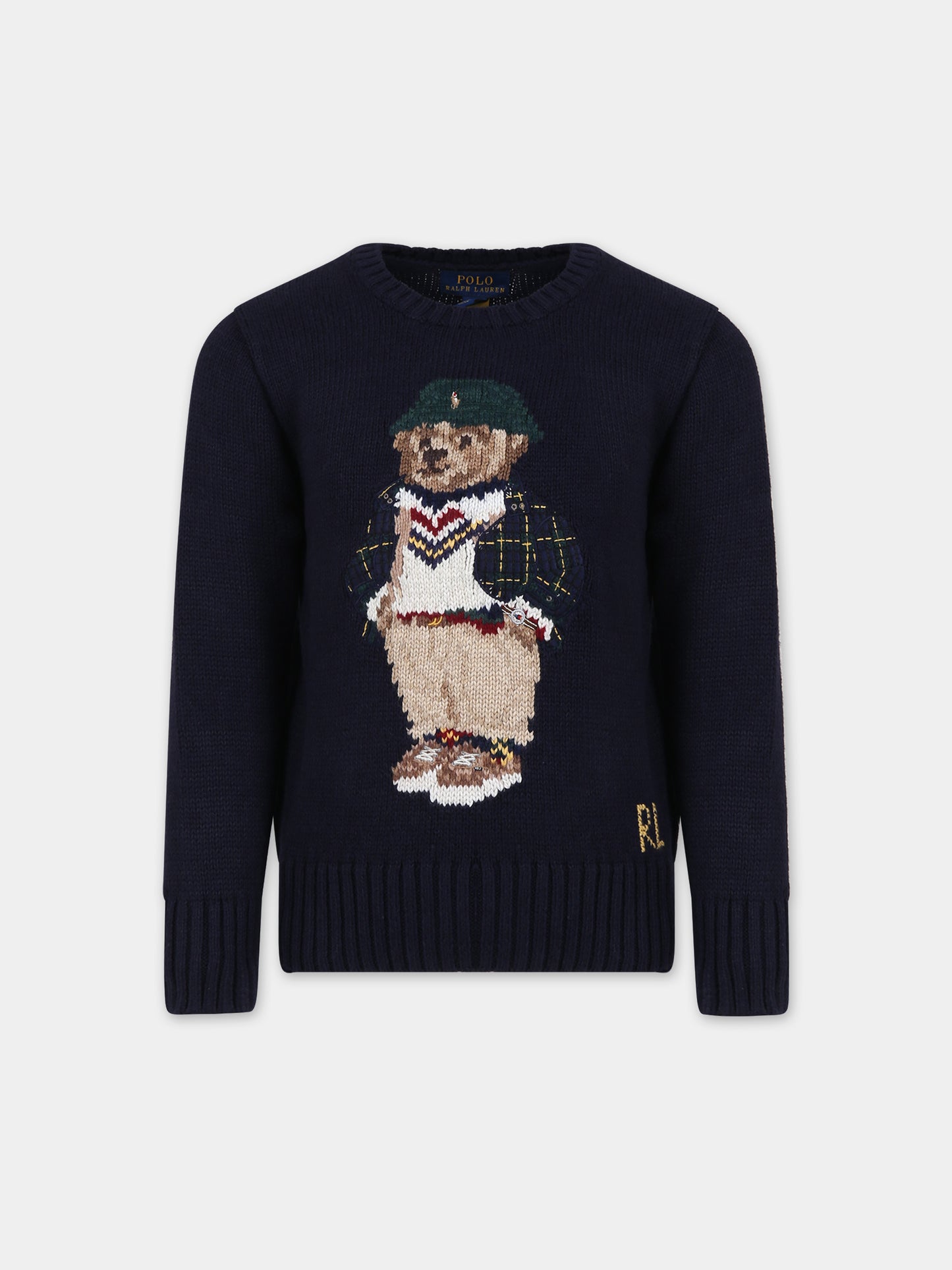 Maglione blu per bambino con orso e logo,Ralph Lauren Kids,918362001