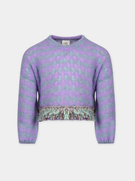 Maglione viola per bambina con frange,Caffe' D'orzo,ZT9A00 Q0014 522GR