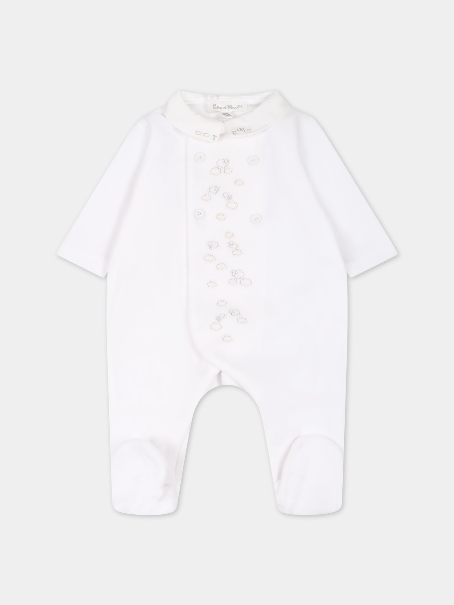 Tutina bianca per neonati con logo,Tartine Et Chocolat,TX54070-01