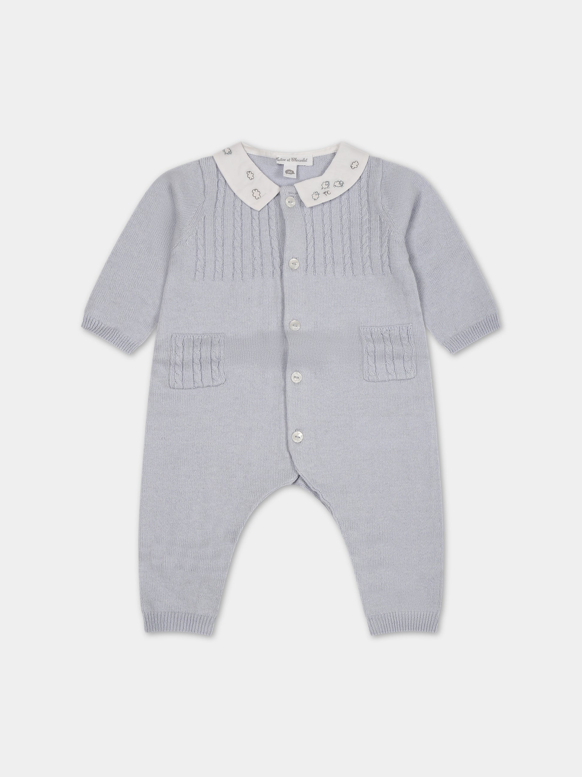 Tutina celeste per neonato con logo,Tartine Et Chocolat,TX32020-42