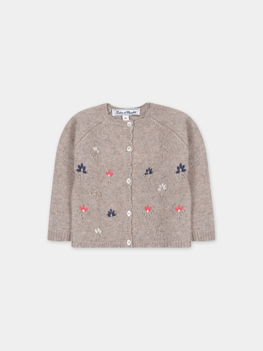 Cardigan beige per neonata con fiori,Tartine Et Chocolat,TX18041-64