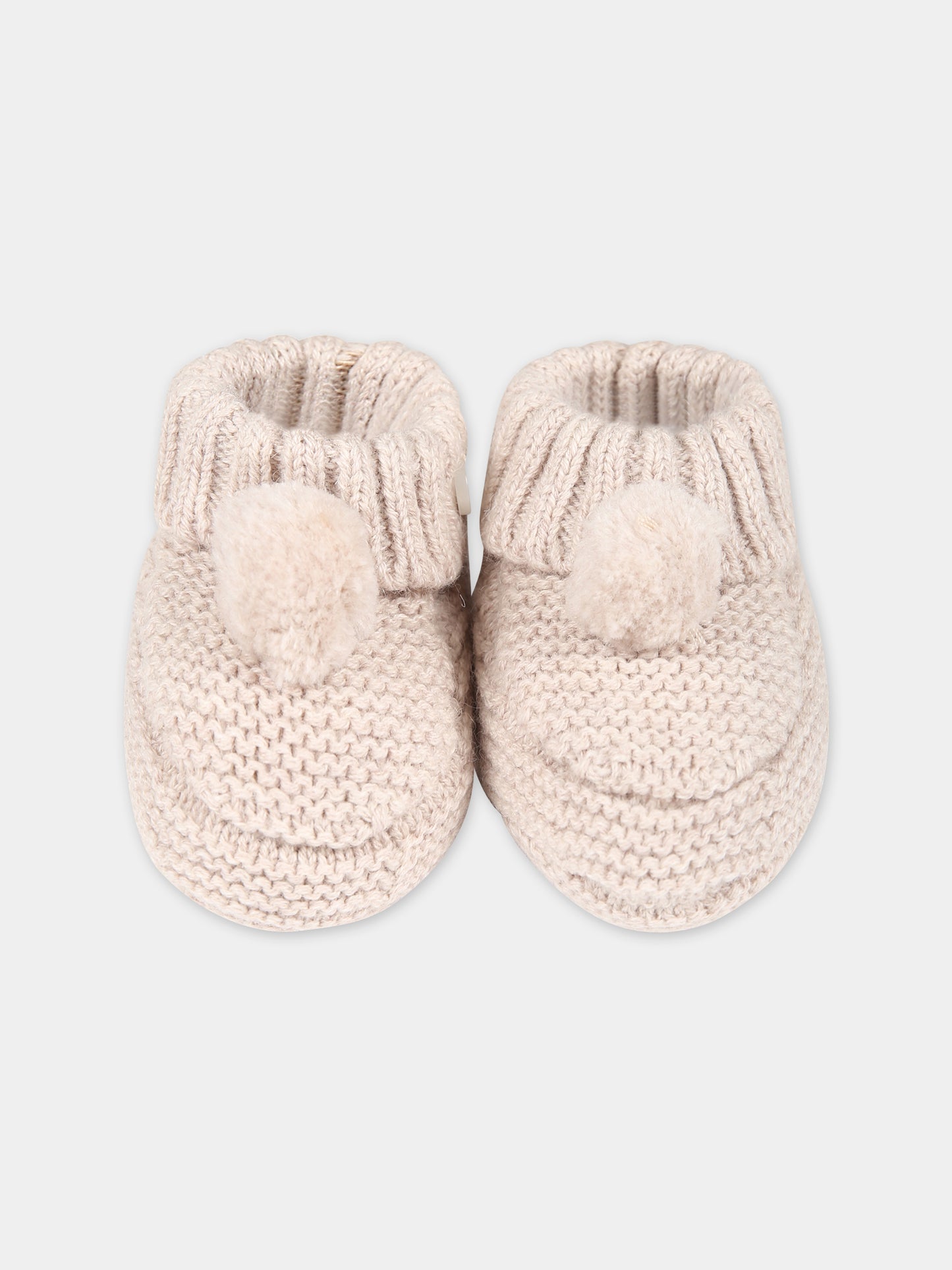 Babbucce beige per neonati con pon pon,Tartine Et Chocolat,TX89020-15