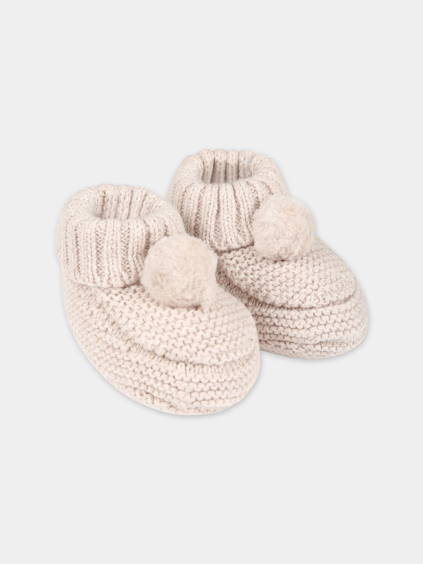 Babbucce beige per neonati con pon pon,Tartine Et Chocolat,TX89020-15