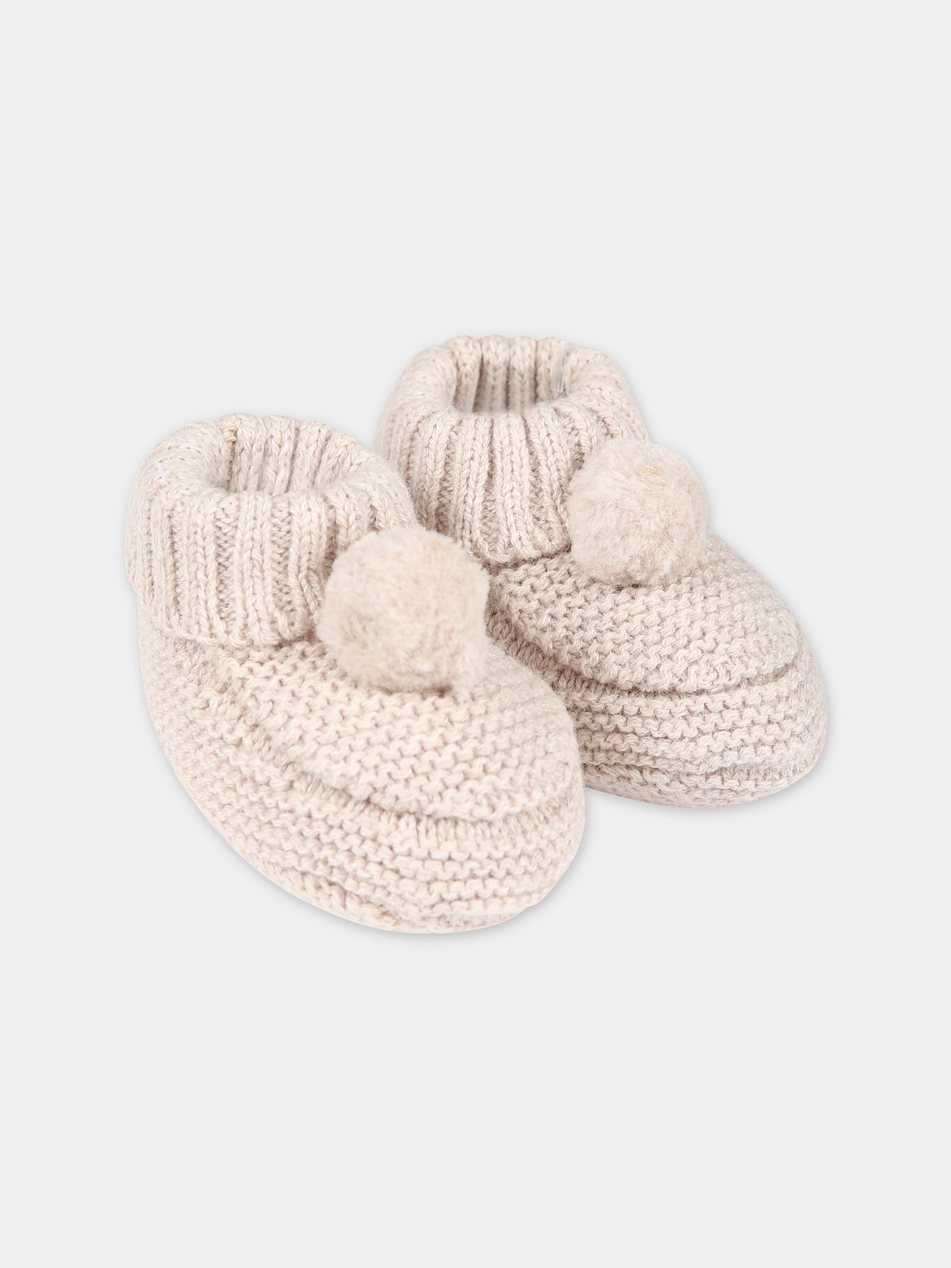 Babbucce beige per neonati con pon pon,Tartine Et Chocolat,TX89020-15