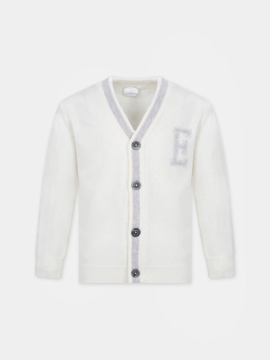 Cardigan avorio per bambino con logo,Eleventy,ET9P50 W0023 101GR