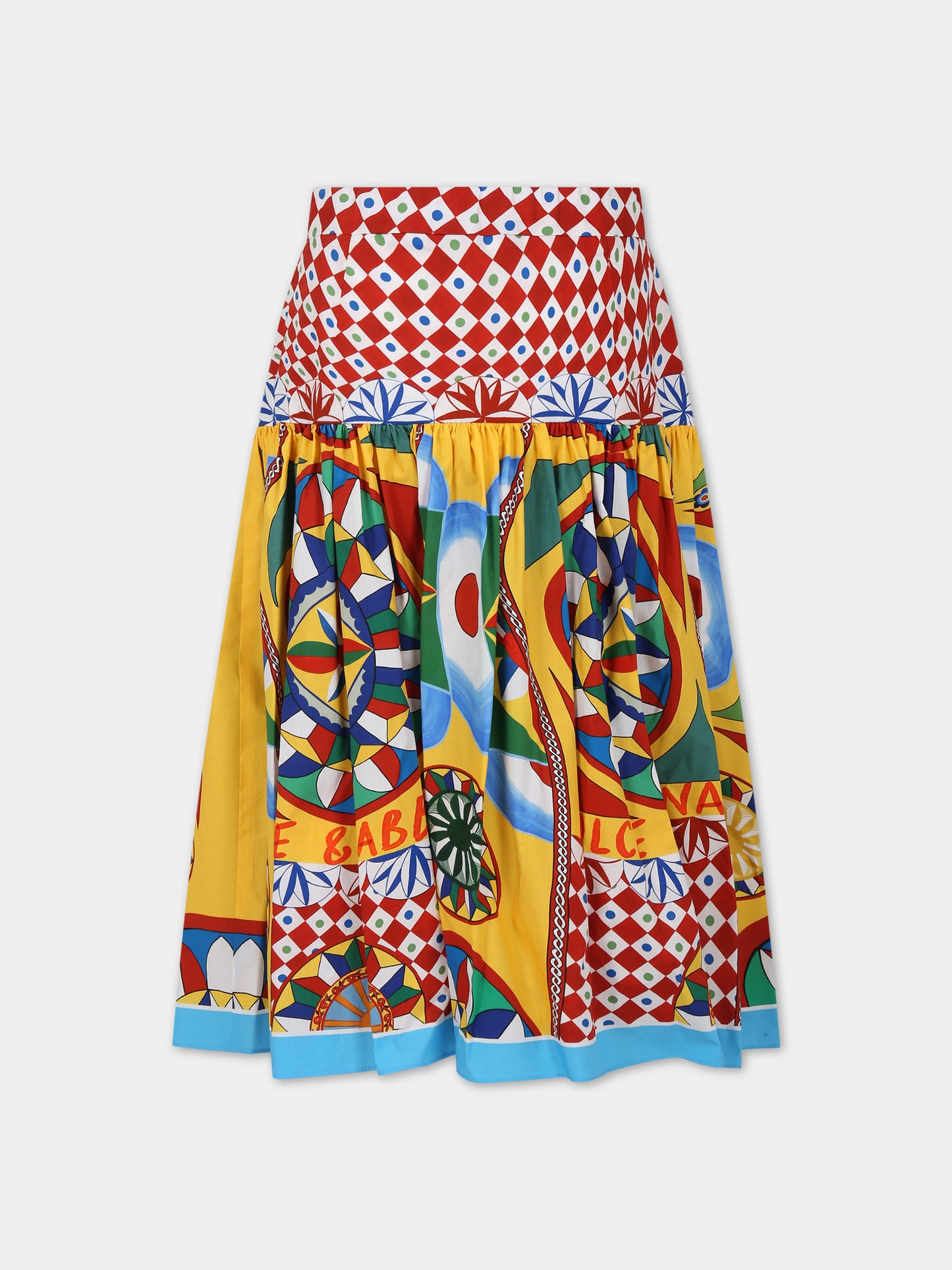 Gonna rossa per bambina con stampa carretto e logo,Dolce & Gabbana Kids,L54I72 G7J9M HH4KV