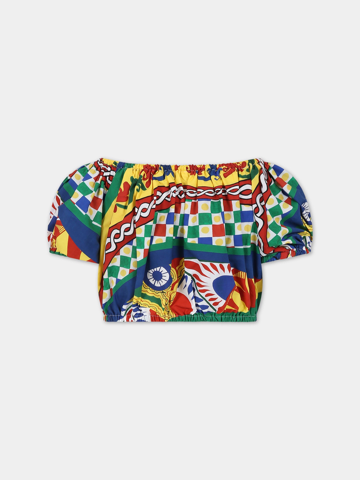 Top giallo per bambina con stampa carretto e logo,Dolce & Gabbana Kids,L55S88 G7J8Z HH4KW