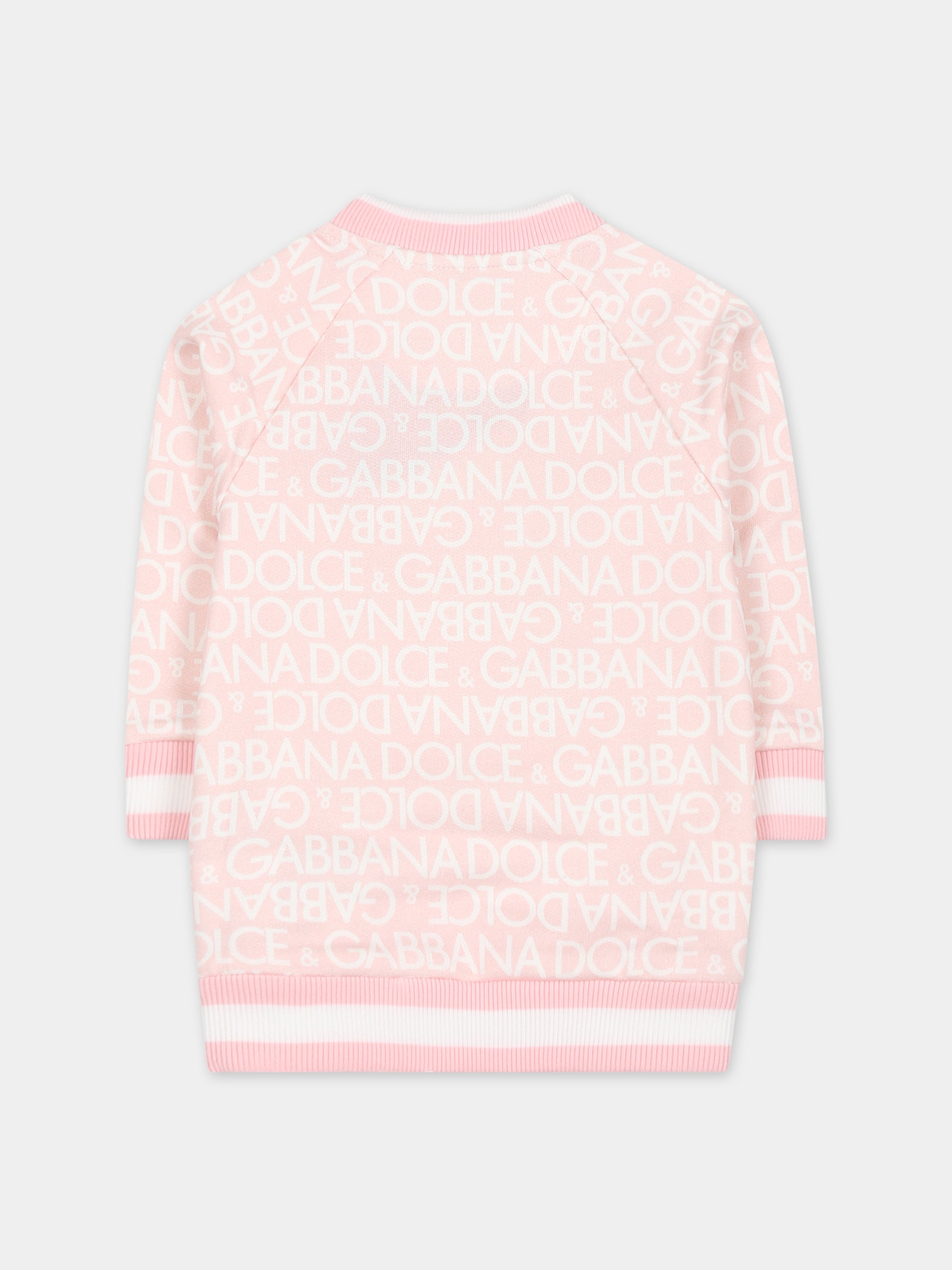 Felpa rosa per neonata con stampa leopardi e logo,Dolce & Gabbana Kids,L2JW9U G7KT5 HFXCA