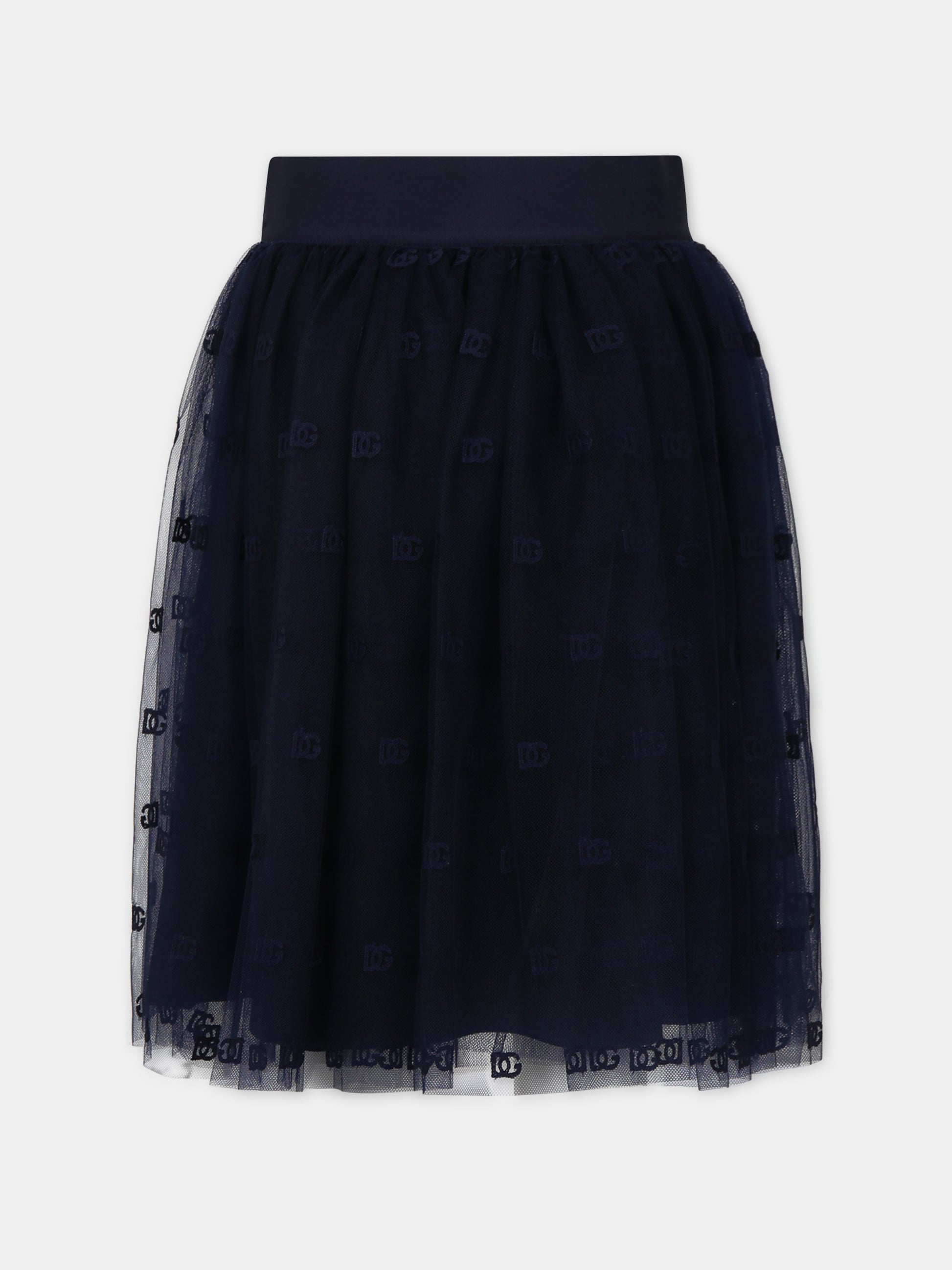 Gonna blu per bambina con logo,Dolce & Gabbana Kids,L54I61 HLM8T B0387