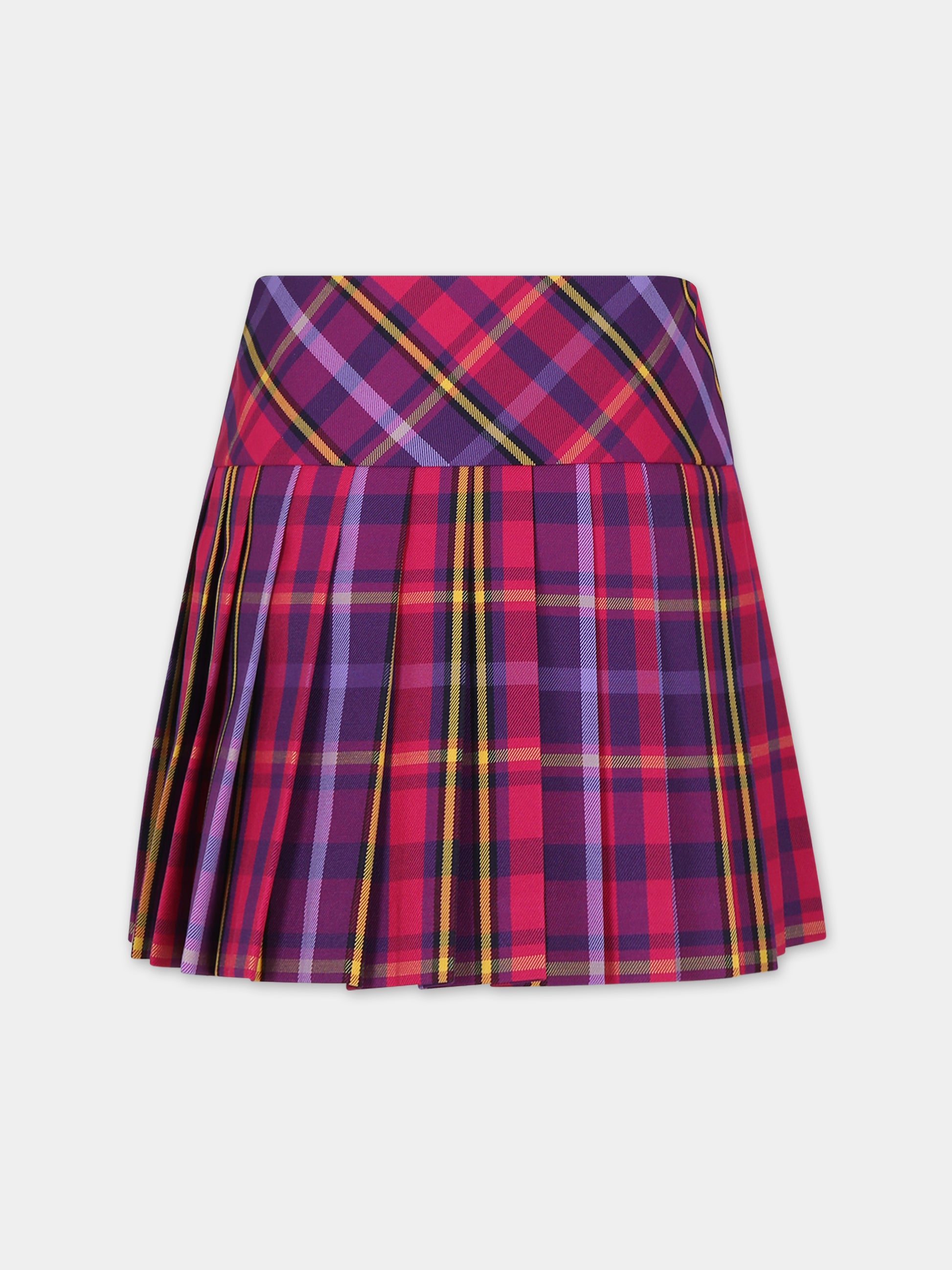 Gonna multicolor per bambina con motivo tartan,Versace,1007748 1A07182 6P890