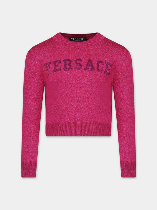 Maglione fucsia per bambina con logo,Versace,1011435 1A08413 1PP80